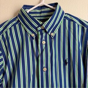 Ralph Lauren Kids Blue and Green Striped Button-Down Shirt